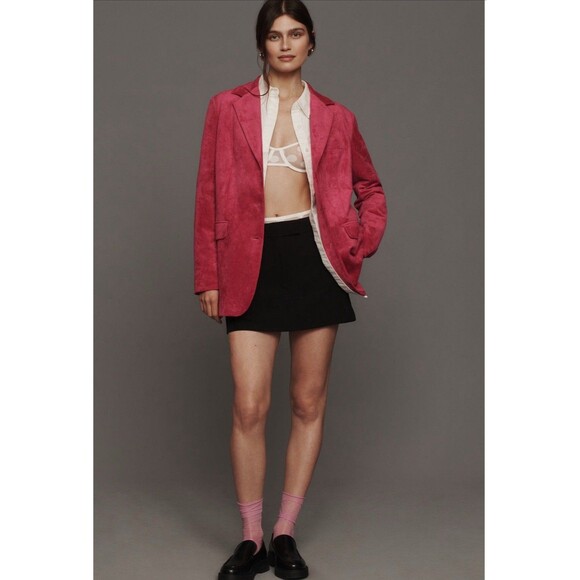 Anthropologie Dolan Boyfriend Blazer Pink Left Coast Faux Suede Preppy Large NWT